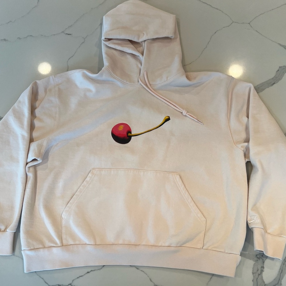 Cream Hoodie with Cherry Graphic